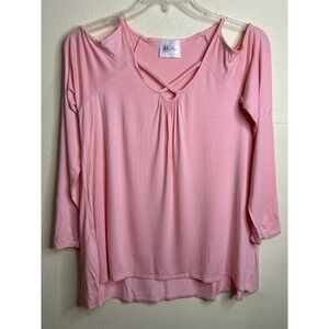 Ella Mara Pink Cold Shoulder Crisscross Neck 3/4 Sleeve Top Size M